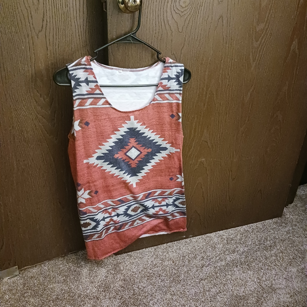 Rust Aztec-Print Scoop Neck Tank Top